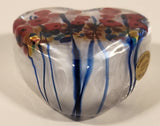 Rare Robert Held Signed Red Poppy Flowers Themed Heart Shaped Art Glass Paperweight