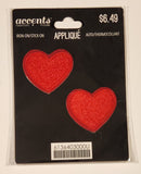 Accents Fashion Mode Applique 2 Red Hearts Iron-on/Stick-on 1 1/4" x 1 3/8" Embroidered Fabric Patch Badge New in Package