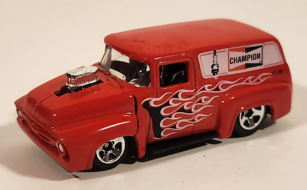 2010 Hot Wheels HW Performance 1956 Ford Truck Champion Spark Plugs Red Die Cast Toy Car Hot Rod Vehicle
