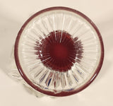 Clear and Blood Red Ruffled Edge with Applied Clear and Blue Small Song Bird 6" Blown Art Glass