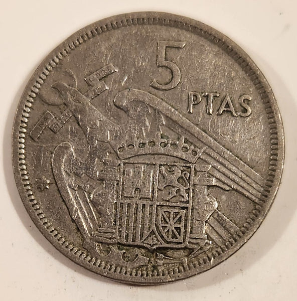 1957 Spain 5 Pesetas Copper-Nickel Metal Coin