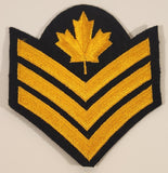 Canadian Army Sergeant Three Chevrons Maple Leaf 4 x 4 1/4" Fabric Patch Badge