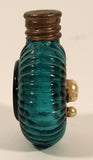 Antique Czech Jeweled Ornate Gold Design with Pearls Green Ribbed Glass Miniature 2" Perfume Bottle