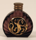 Antique Czech Ornate Gold Lizard Design Clamshell Dark Purple Amethyst Glass Miniature 1 7/8" Perfume Bottle