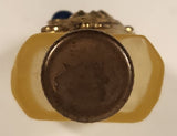 Antique Czech Jeweled Ornate Gold Design with Blue Stone Frosted White Glass Miniature 2 1/4" Perfume Bottle