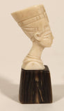 Antique Carved Bone Head Bust of Nefertiti Miniature 2 1/2" Figurine Mounted on Carved Horn Base