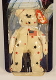 1999 McDonald's Ty Beanie Babies Glory The Bear White with Blue and Red Stars 5" Tall Plush Stuffed Animal Toy New in Package