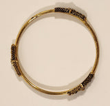 Clear Rhinestone Flower Pattern Green Gemstone Gold Tone Metal Bangle Bracelet