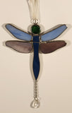 Blue and Purple Dragonfly Stained Glass Window Suncatcher Hanging