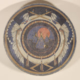 Clarence A. Wells Port Simpson, B.C. Aboriginal Art Blue and White Head Dress with Teepees In Sunset Hide Rimmed Drum Print