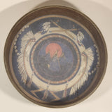 Clarence A. Wells Port Simpson, B.C. Aboriginal Art Blue and White Head Dress with Teepees In Sunset Hide Rimmed Drum Print