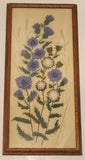 Vintage 1970s Paragon Blue Thistle In Bloom Flower Cross Stitch Large 16 3/4" x 37" Wood Framed Embroidery Wall Art