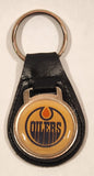 Vintage NHL Edmonton Oilers Ice Hockey Team Logo Black Leather Fob Keyring