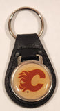 Vintage NHL Calgary Flames Ice Hockey Team Logo Black Leather Fob Keyring