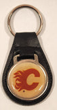 Vintage NHL Calgary Flames Ice Hockey Team Logo Black Leather Fob Keyring
