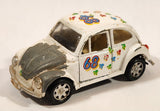 Volkswagen Beetle Bug #68 White with Paw Prints Pull Back Die Cast Toy Car Vehicle with Opening Doors