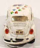 Volkswagen Beetle Bug #68 White with Paw Prints Pull Back Die Cast Toy Car Vehicle with Opening Doors