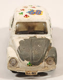 Volkswagen Beetle Bug #68 White with Paw Prints Pull Back Die Cast Toy Car Vehicle with Opening Doors