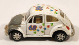 Volkswagen Beetle Bug #68 White with Paw Prints Pull Back Die Cast Toy Car Vehicle with Opening Doors