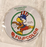 1981 L.A. Oly. Com. Fujicolor The Color Film Champion Official Film of the Los Angeles 1984 Olympics Sam The Eagle 1 3/4" Round Metal Pin New in Package
