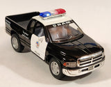Kinsmart 2014 Dodge Ram 1500 Police #388 Pickup Truck Black and White Pull Back 1/44 Scale Die Cast Toy Car Vehicle with Opening Doors and Tail Gate