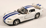 Kinsmart Dodge Viper GTSR White with Blue Stripes Pull Back 1/36 Scale Die Cast Toy Car Vehicle with Opening Doors