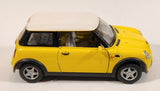 Kinsmart New Mini Cooper Yellow with White Roof Pull Back 1/28 Scale Die Cast Toy Car Vehicle with Opening Doors
