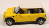 Kinsmart New Mini Cooper Yellow with White Roof Pull Back 1/28 Scale Die Cast Toy Car Vehicle with Opening Doors
