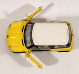Kinsmart New Mini Cooper Yellow with White Roof Pull Back 1/28 Scale Die Cast Toy Car Vehicle with Opening Doors