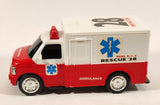 Ambulance #28 Rescue Red and White Plastic Push and Go Die Cast Toy Car Vehicle