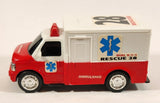 Ambulance #28 Rescue Red and White Plastic Push and Go Die Cast Toy Car Vehicle