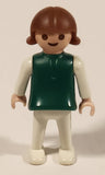 1981 Geobra Playmobil Brown Haired Girl White Pants Green Top White Sleeves 2" Toy Figure