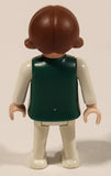 1981 Geobra Playmobil Brown Haired Girl White Pants Green Top White Sleeves 2" Toy Figure