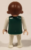 1981 Geobra Playmobil Brown Haired Girl White Pants Green Top White Sleeves 2" Toy Figure