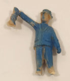 Vintage Train Conductor Door Greeter Man in Blue Holding Lantern Miniature 7/8" Plastic Toy Figure