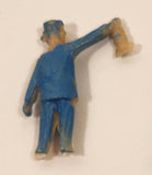 Vintage Train Conductor Door Greeter Man in Blue Holding Lantern Miniature 7/8" Plastic Toy Figure