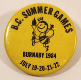 B.C. Summer Games Burnaby 1984 Bee with Torch Yellow 1 1/2" Round Button Pin