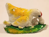 Vintage White Chicken Hen with Baby Chicks on Grass 1 1/2" Plastic Toy Figure