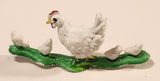 Vintage White Chicken Hen Walking with Baby Chicks on Grass 2 1/4" Plastic Toy Figure