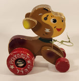 Rare Vintage Bell Patent Brown Deer Fawn 6" Wood Pull Toy with Bell Wheels