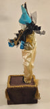 Vintage Sankyo Music Automata Doll Madame Verte 17" Wind Up Music Box Animated Porcelain Jester Harlequin Clown On Base
