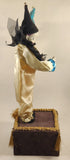Vintage Sankyo Music Automata Doll Madame Verte 17" Wind Up Music Box Animated Porcelain Jester Harlequin Clown On Base