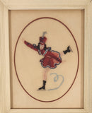 Vintage Ice Skater in Red Dress 6 3/4" x 8" Framed Embroidered Needle Point Picture