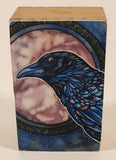 Fire Crow Bird Blue and Pink Art Picture on Wood Block Signed Tamara Phillips