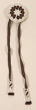 Vintage Native American Beaded Brown and White Leather String Ceremonial Hair Tie
