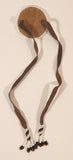 Vintage Native American Beaded Brown and White Leather String Ceremonial Hair Tie