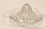 Vintage 1940s Lemon Hand Juicer Reamer Ribbed Depression Glass Bowl with Handle and Pour Spout