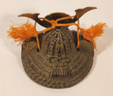 Vintage Japanese Cast Iron Bronze Look Samurai Helmet with Orange Tassels Paperweight