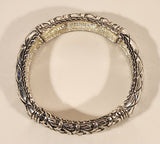 Alternating Ornate Pattern Silver Tone Metal Elastic Bracelet