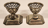 Vintage Ornate Perforated 2 3/8" Silver Tone Metal Egg Cup Holders Set of 2 Made in England